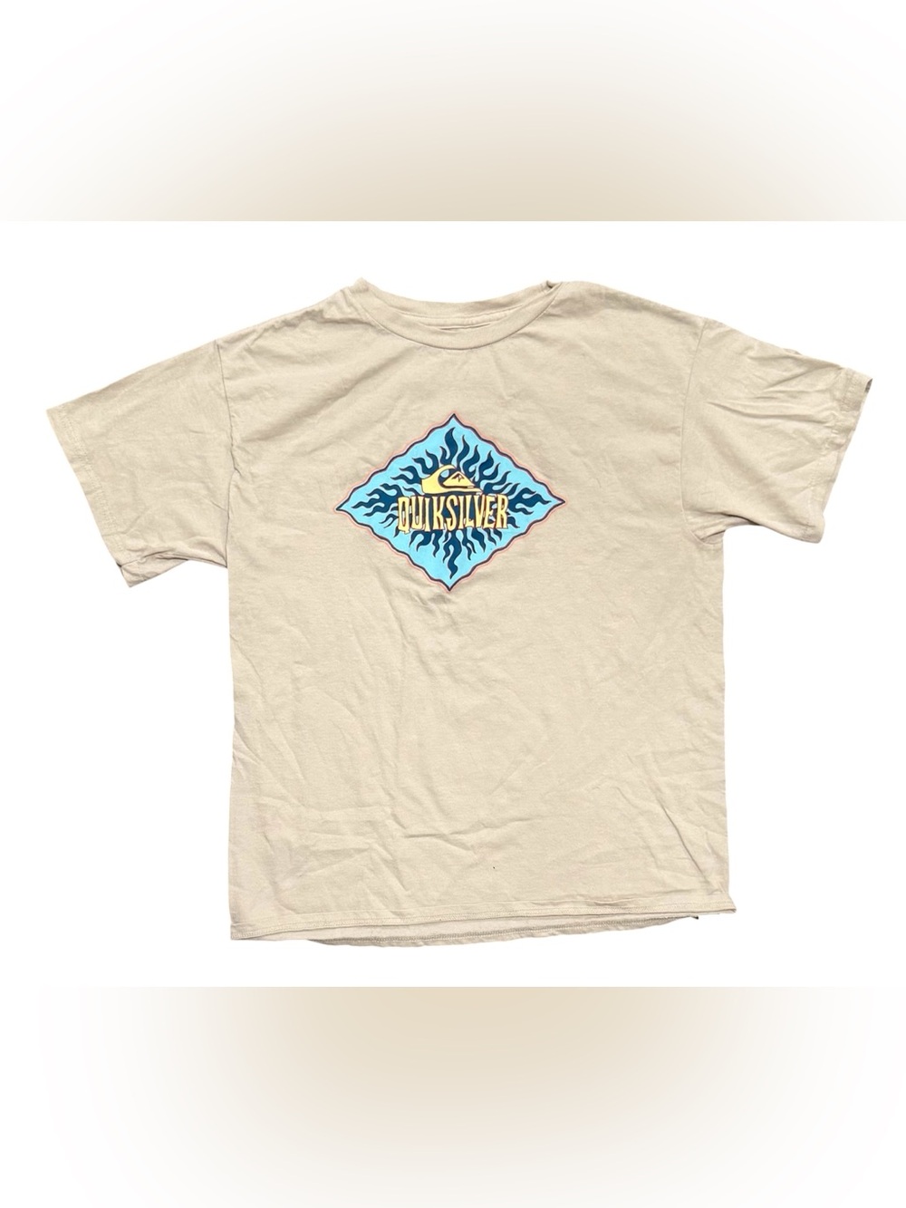 Quiksilver Cream Tee with Blue & Yellow Diamond Logo